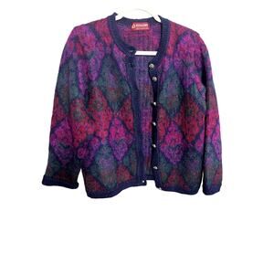 VTG WOMEN'S PITLOCHRY MOHAIR BUTTON SWEATER CARDIGAN S Edinburgh Made In British